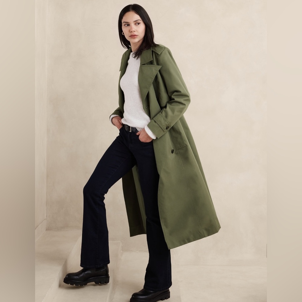 NEW! Banana Republic Desert Thyme Green Oversized Trench Coat - Large Petite🎺